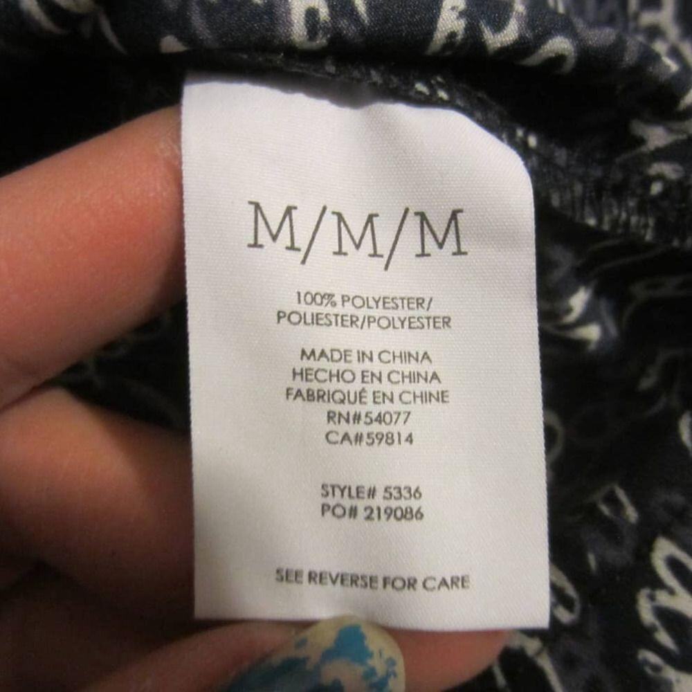 Boho Script Print Balloon Sleeve Navy Blouse Cabi… - image 5